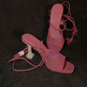 JustFab Pink Suede Wrap-Heel Sandals